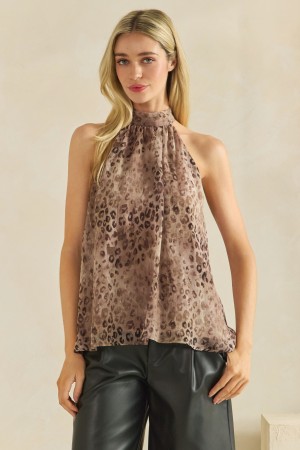 MT3908<br/>Leopard Print Chiffon Halter Top